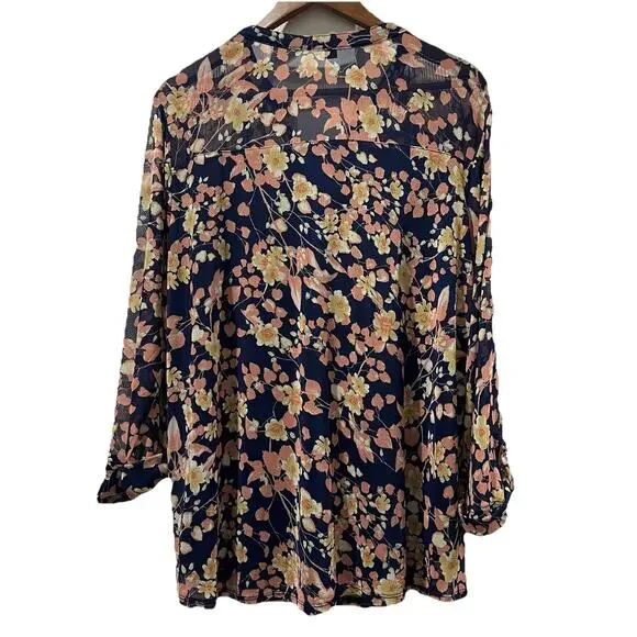 Cocomo Floral Pintucked‎ Mesh Overlay Tunic Top Size 2X Beach Mature - Picture 2 of 7